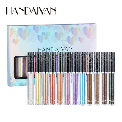 HANDAIYAN 12 Colors Liquid Glitter Eyeshadow Set, Multi-dimensional Metallic Glitter Shimmer Smokey Eye Looks Waterproof Long Lasting Quick-Drying Sparkling Eye Shadow Makeup Kits