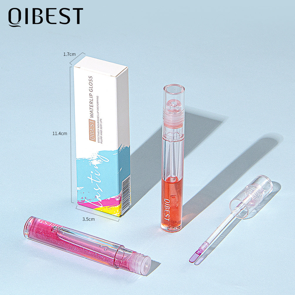 QIBEST Moisturizing Water Light Lip Gloss Not Easy to Fade Transparent Lip Gloss