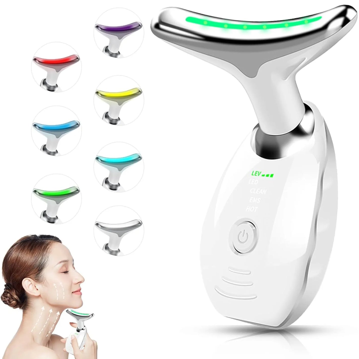 Facial and Neck Massager Red Light for Face Beauty 7 in 1 Color Led Facial Sculptor Device Neck Chin Sculptor Lifting Device Face Vibrating Massager Tool Wrinkle Remover