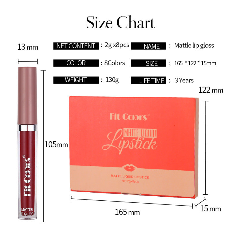 8Pcs Matte Liquid Lipstick Makeup Set, Matte liquid Long-Lasting Wear Non-Stick Cup Not Fade Waterproof Lip Gloss