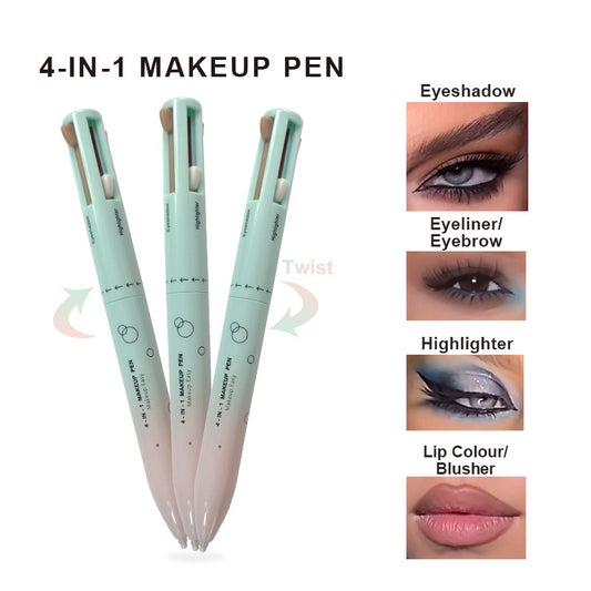 4-in-1 Travel Makeup Pen-Brown Eye Liner/Eyebrow Pencil in Dark Brown, Eyeshadow in Brown, Lip Liner/Blush in Mauve, Highlighter in White, Face Multi-Functional Travel Size Makeup Pen