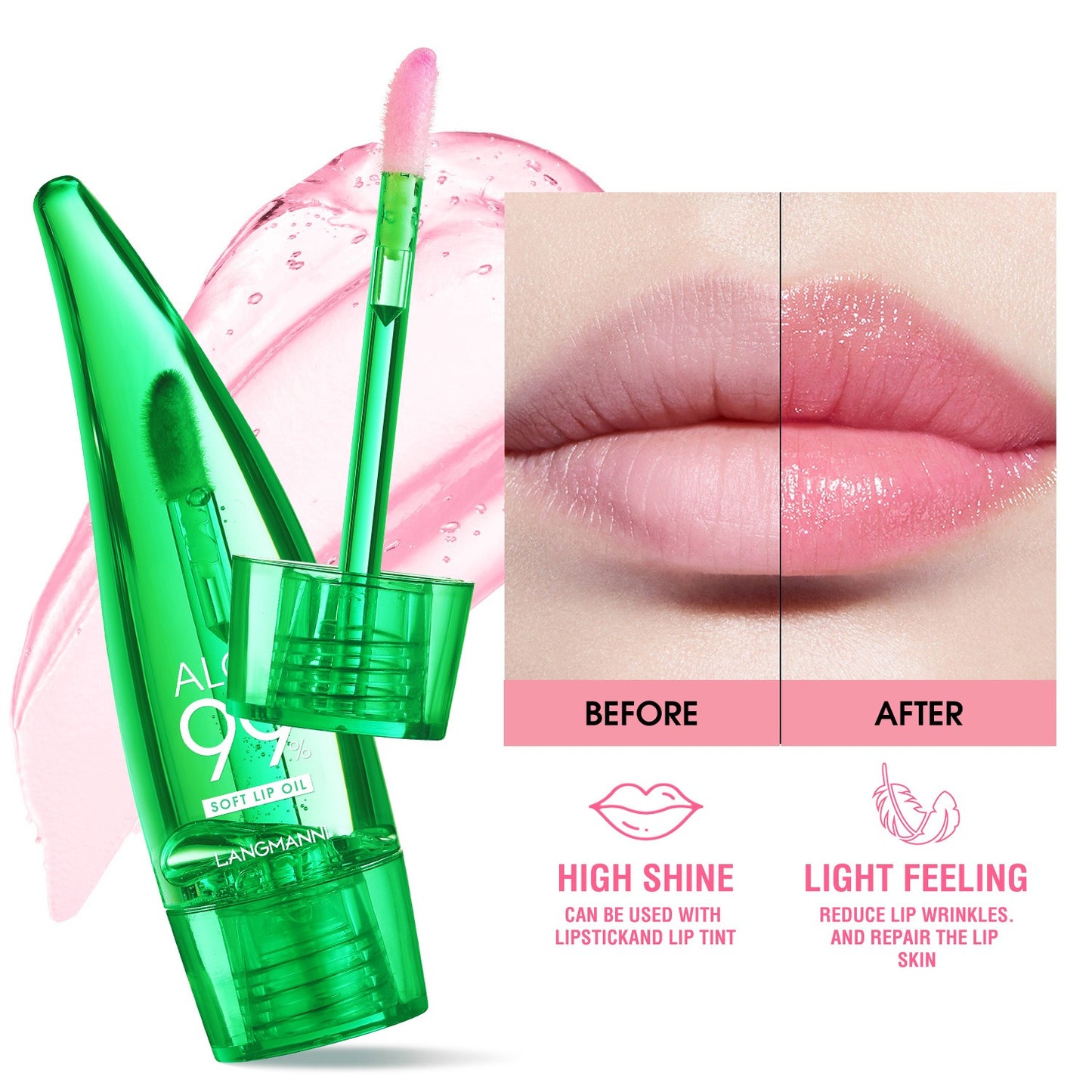 Aloe vera lip gloss, temperature-sensitive color-changing lip glaze, moisturizing and protective lipstick, lip oil