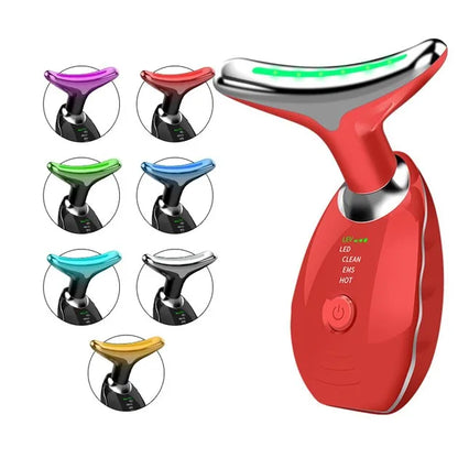 Facial and Neck Massager Red Light for Face Beauty 7 in 1 Color Led Facial Sculptor Device Neck Chin Sculptor Lifting Device Face Vibrating Massager Tool Wrinkle Remover