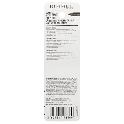 Rimmel London Scandaleyes Waterproof Gel Pencil Eyeliner, Long-Wearing, Ultra-Smooth, Smudge-Proof, 001, Black, 0.04oz