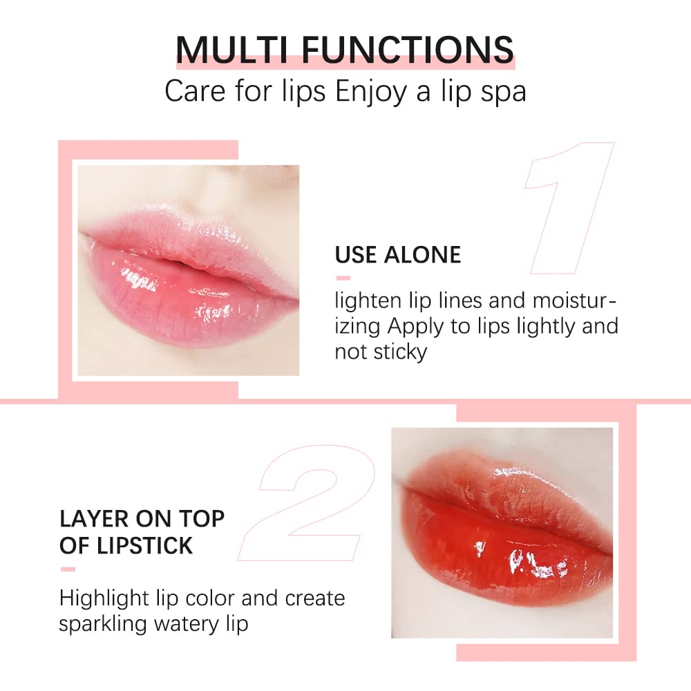 VENYSIS Hydrating Lip Glow Oil, Moisturizing Lip Gloss, Plumping Lip Oil, Non-Sticky Long Lasting Lip Oil Gloss, Transparent Lip Oil Tinted, Reduce lip lines (Pink)