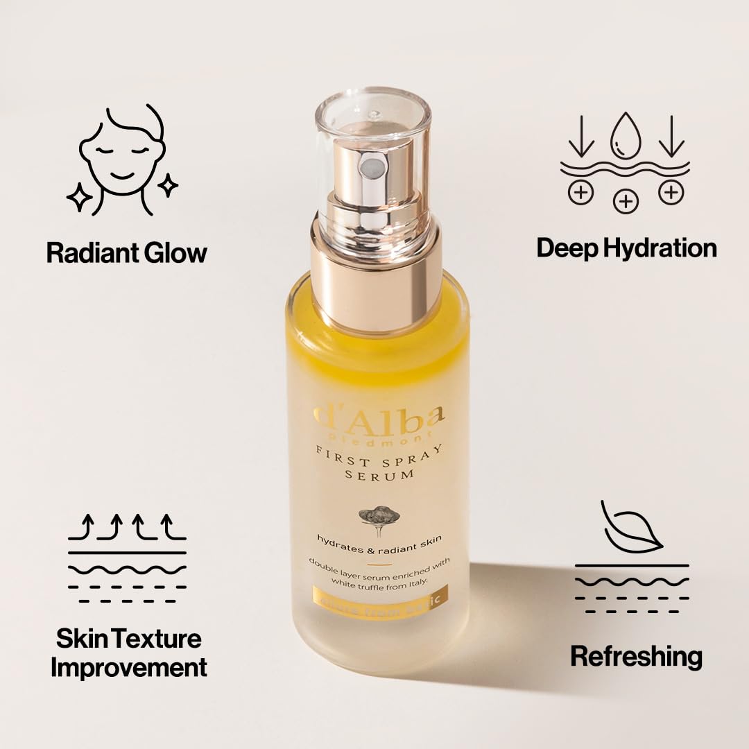 d'alba Piedmont Italian White Truffle First Spray Serum, Vegan Skin Care, Hydrating Face Moisturizer, Glow Serum for Radiant Skin, Non Comedogenic, All In One Mist, Korean Skin Care (1.69 fl oz.)