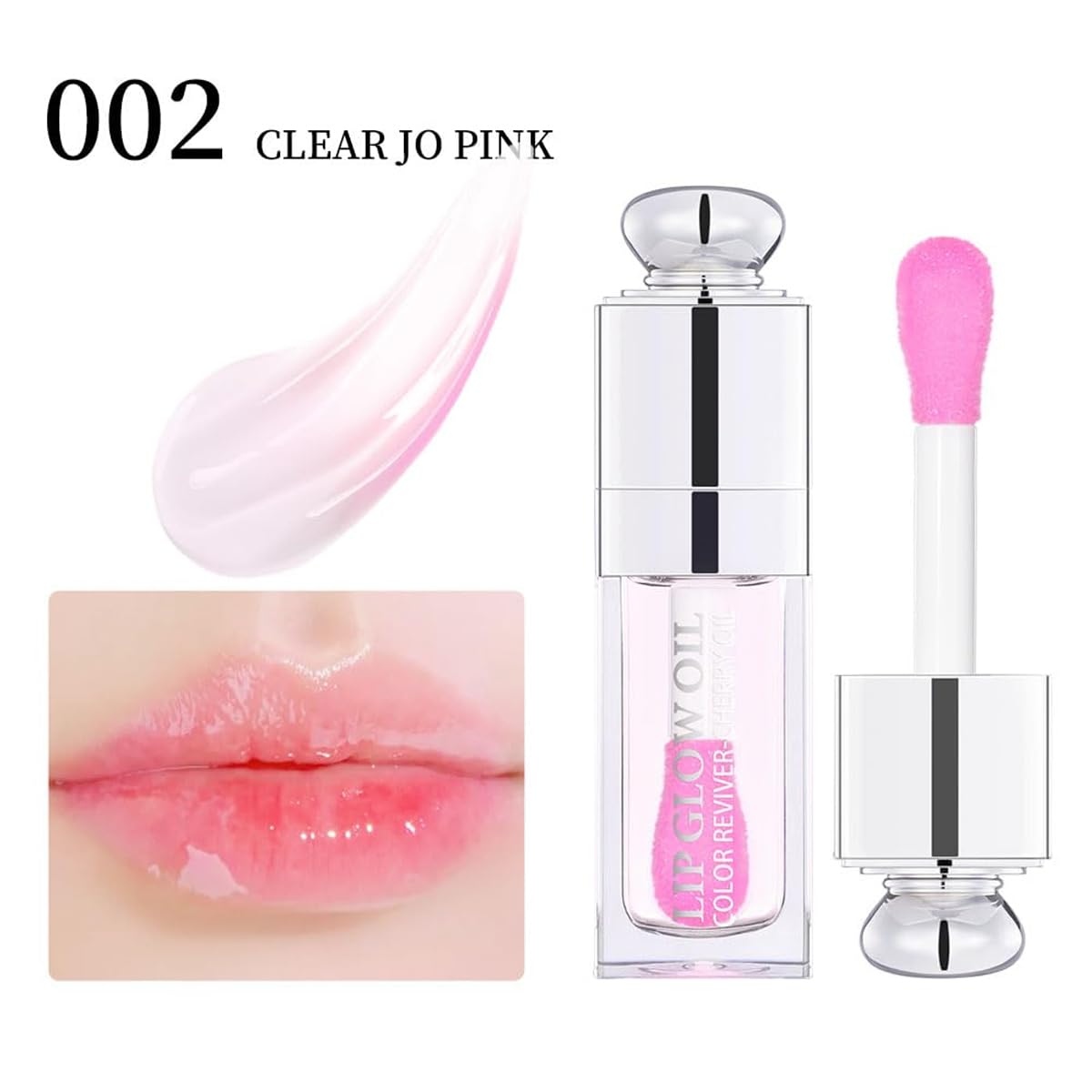 Hydrating Lip Glow Oil, Lip Oil Gloss Transparent Toot Tinted Nourishing Long Lasting Repairing Lightening Lip Lines (CLEAR TO PINK) 0.2 OZ