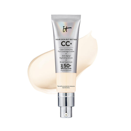 IT Cosmetics Your Skin But Better CC+ Cream, Fair Ivory - Color Correcting Cream, Full-Coverage Foundation, Hydrating Serum & SPF 50+ Sunscreen - Natural Finish - 1.08 fl oz