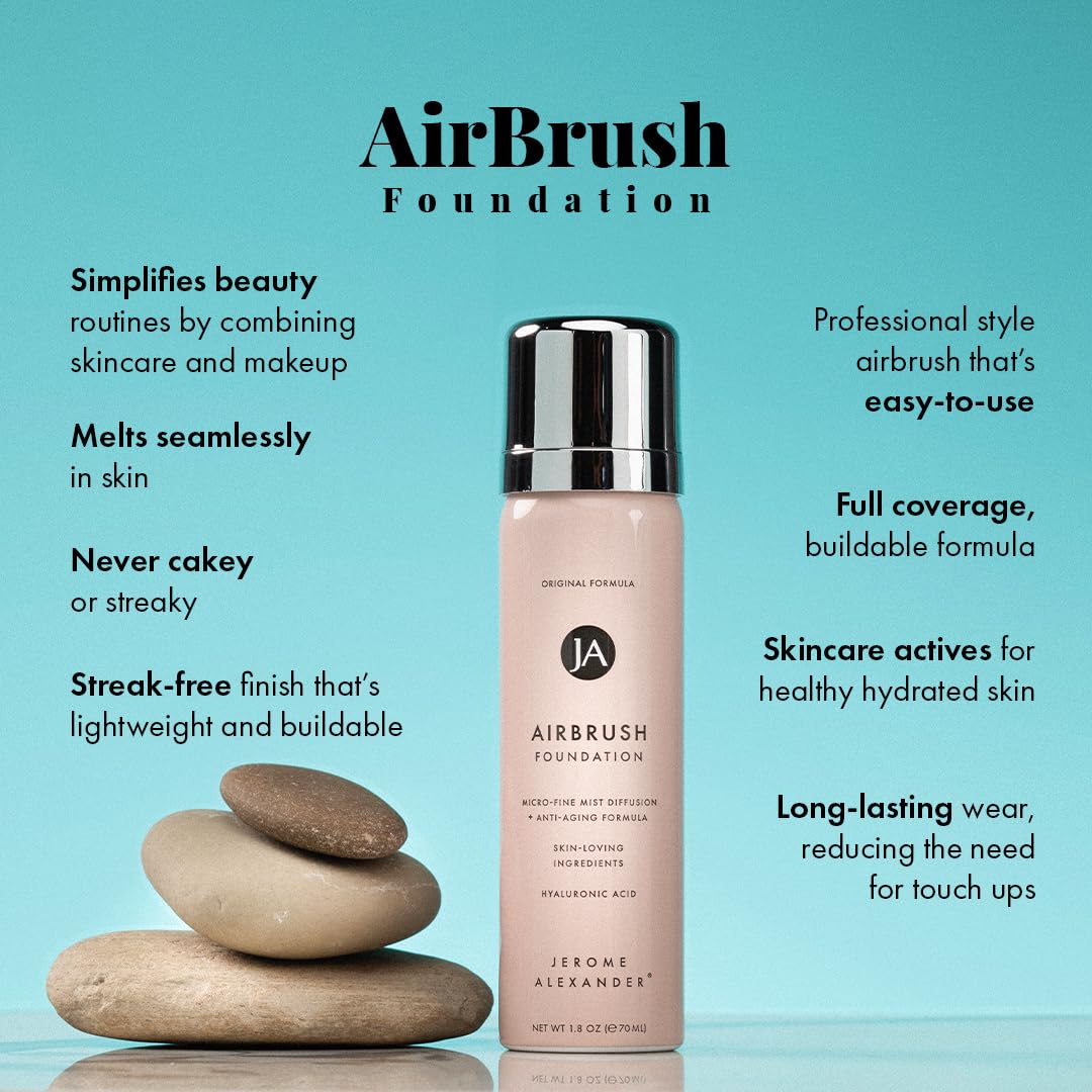 MagicMinerals AirBrush Foundation by Jerome Alexander – 2pc Set with Airbrush Foundation and Kabuki Brush - Spray Makeup with Anti-aging Ingredients for Smooth Radiant Skin - Medium