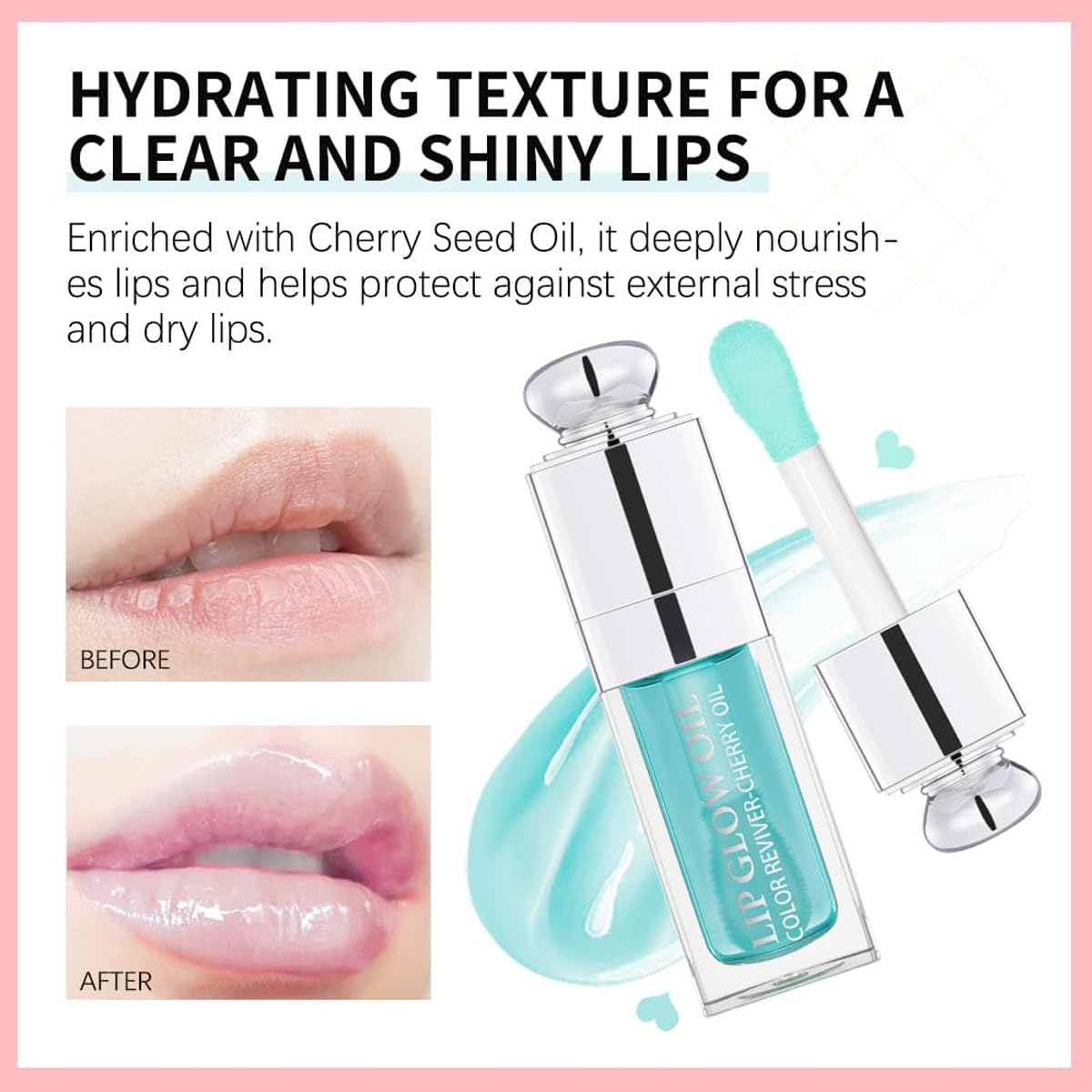 Hydrating Lip Glow Oil, Lip Oil Gloss Transparent Toot Tinted Nourishing Long Lasting Repairing Lightening Lip Lines (CLEAR TO PINK) 0.2 OZ