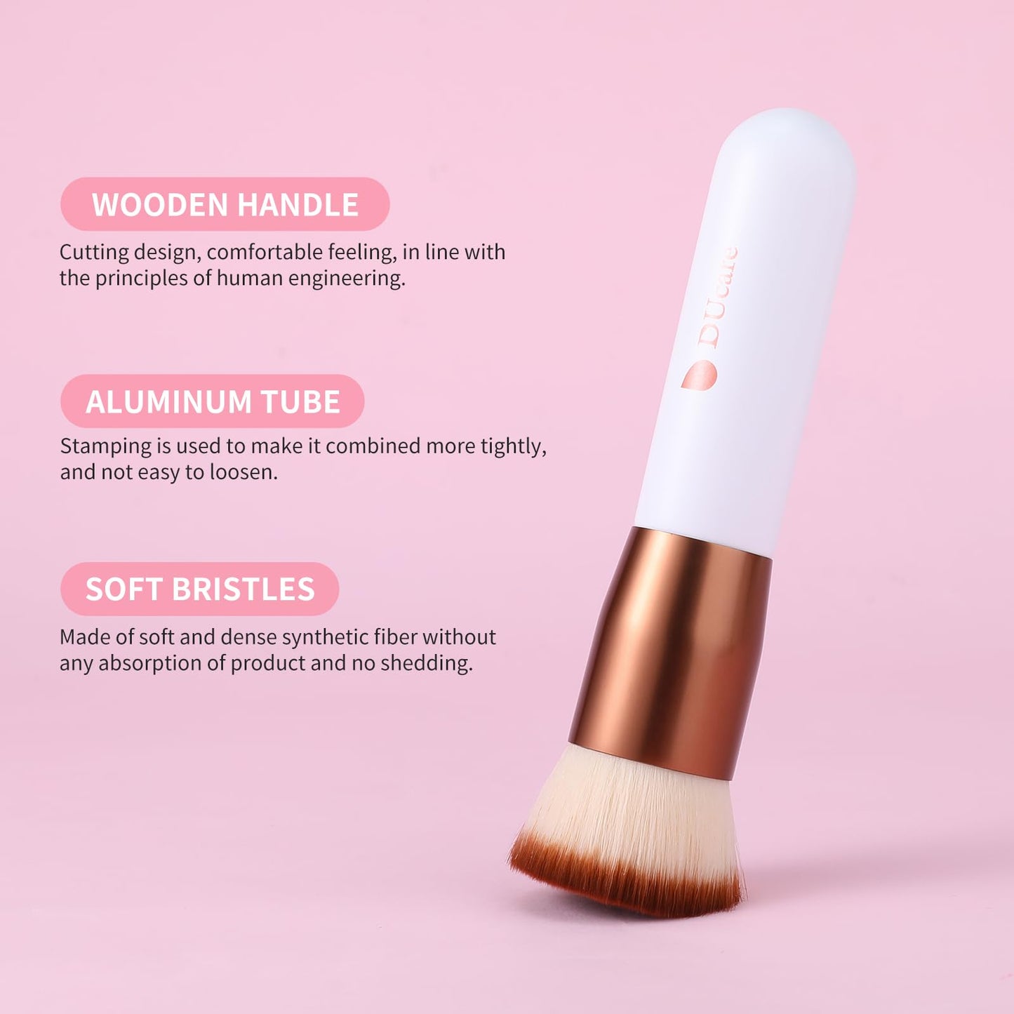 DUcare Foundation Brush,Flat Top Kabuki Brush Synthetic Professional Makeup Brush Liquid Blending Mineral Powder Buffing Stippling Makeup Tools, Rose Golden/White