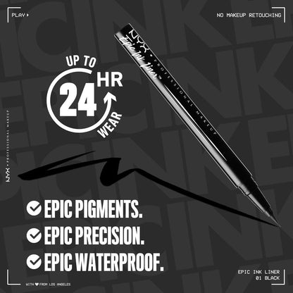 NYX PROFESSIONAL MAKEUP Epic Ink Liner, Waterproof Liquid Eyeliner - Black, Vegan Formula