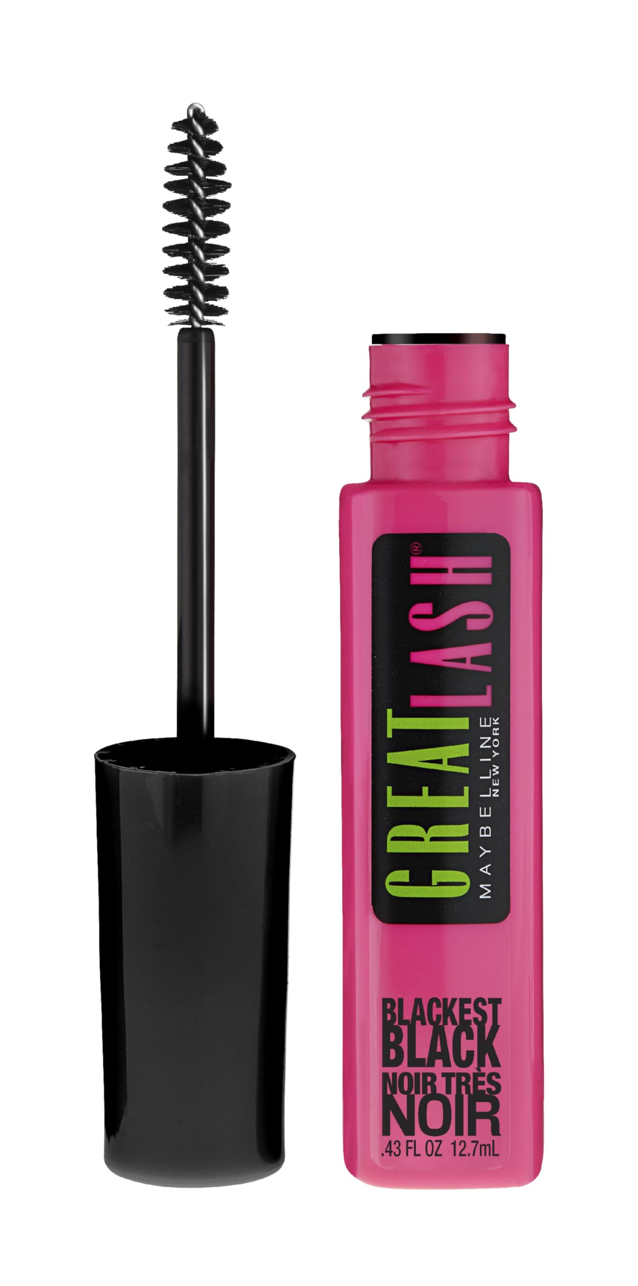 Maybelline Great Lash Washable Mascara Makeup, Volumizing Lash-Doubling Formula That Conditions As It Thickens, Blackest Black, 1 Count