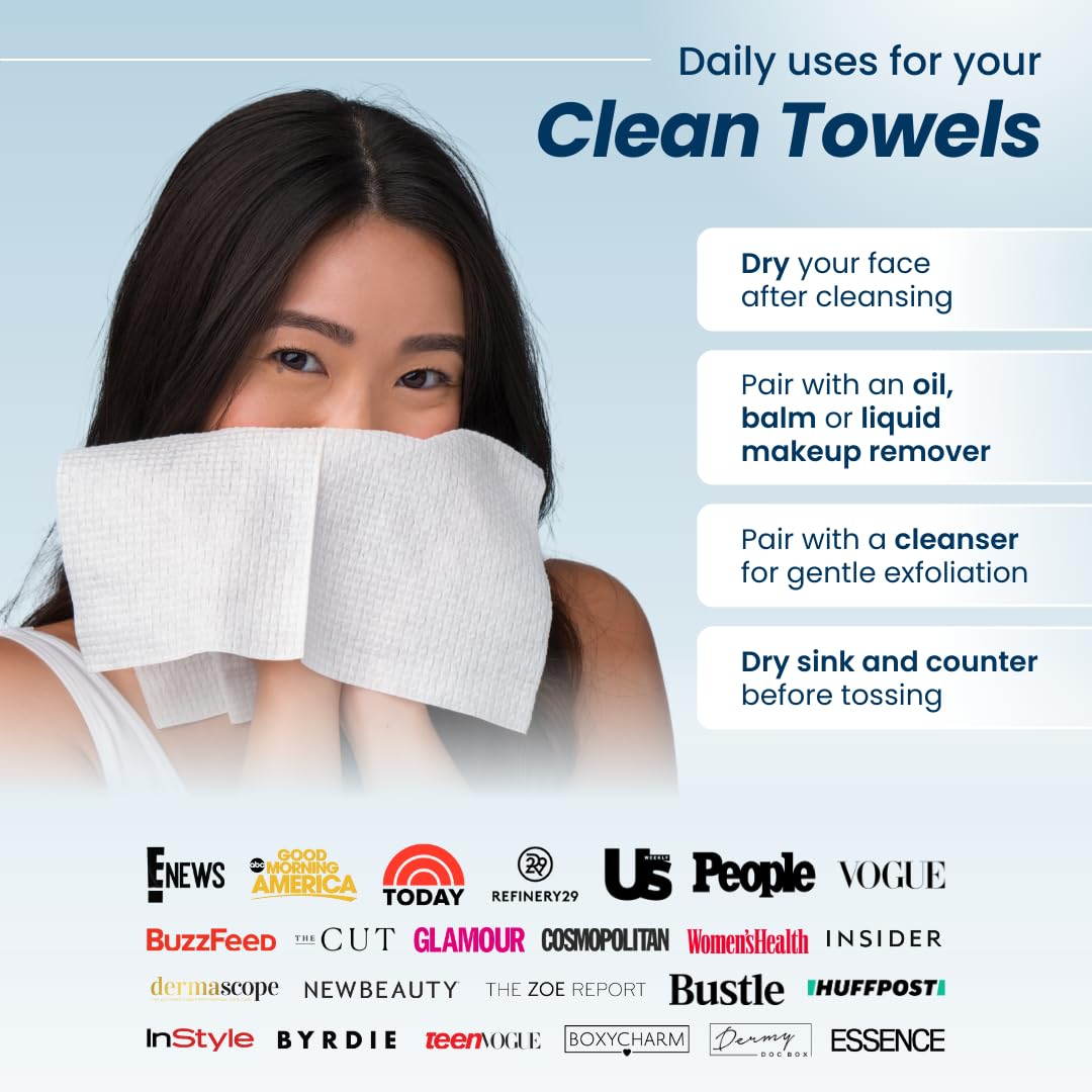 Clean Skin Club Clean Towels XL™, 100% USDA Biobased Face Towel, Disposable Face Towelette, Eczema Association Accepted, Makeup Remover Dry Wipes, Ultra Soft, 50 Ct, 1 Pack