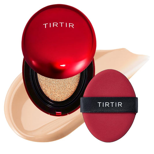 TIRTIR Mask Fit Red Cushion Foundation | Full coverage, Weighless, Skin fit, Satin Glow Finish, Korean cushion foundation (#21N Ivory, 0.63 Fl Oz (Pack of 1))