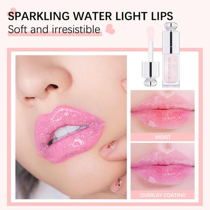 Hydrating Lip Glow Oil, Lip Oil Gloss Transparent Toot Tinted Nourishing Long Lasting Repairing Lightening Lip Lines (CLEAR TO PINK) 0.2 OZ