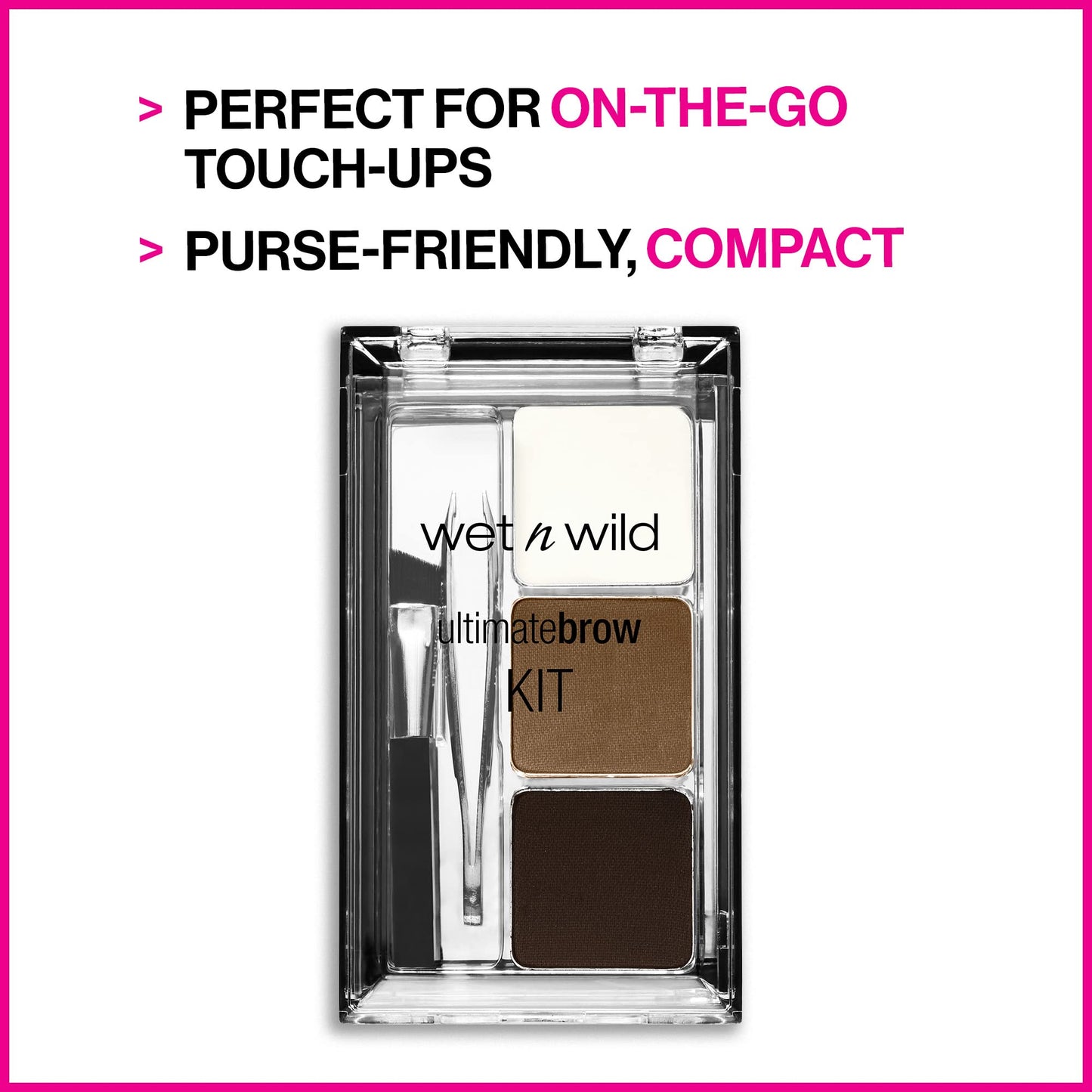 wet n wild Ultimate Eyebrow Makeup Kit, Long-Lasting Matte Brow Powder, Tweezers, Wax & Brush, Built-In Mirror, Purse-Friendly Compact - Dark Brown