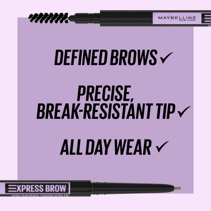 Maybelline Express Brow Ultra Slim Eyebrow Makeup, Brow Pencil with Precision Tip and Spoolie for Defined Eyebrows, Deep Brown, 1 Count