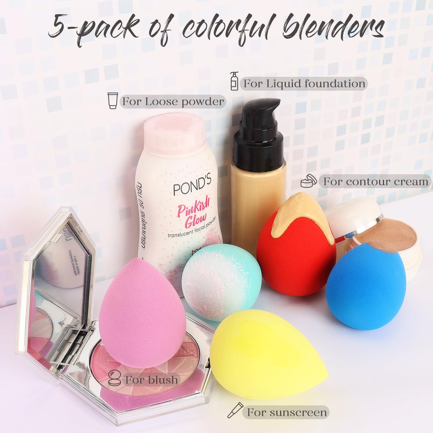 BEAKEY Makeup Sponge 5 Pcs Set, Latex-Free Boun Boun Beauty Sponge for Blending, Makeup Sponges for Foundation Liquid Cream and Powder. Blender for Enhanced Make Up Application