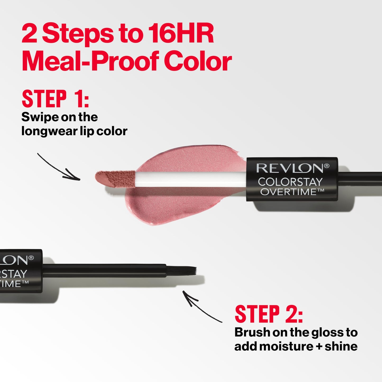 Revlon Liquid Lipstick with Clear Lip Gloss, ColorStay Overtime Lipcolor, Dual Ended with Vitamin E, 350 Bare Maximum, 0.07 Fl Oz