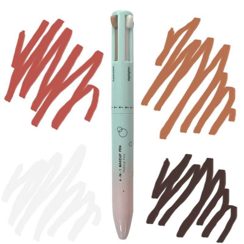 4-in-1 Travel Makeup Pen-Brown Eye Liner/Eyebrow Pencil in Dark Brown, Eyeshadow in Brown, Lip Liner/Blush in Mauve, Highlighter in White, Face Multi-Functional Travel Size Makeup Pen