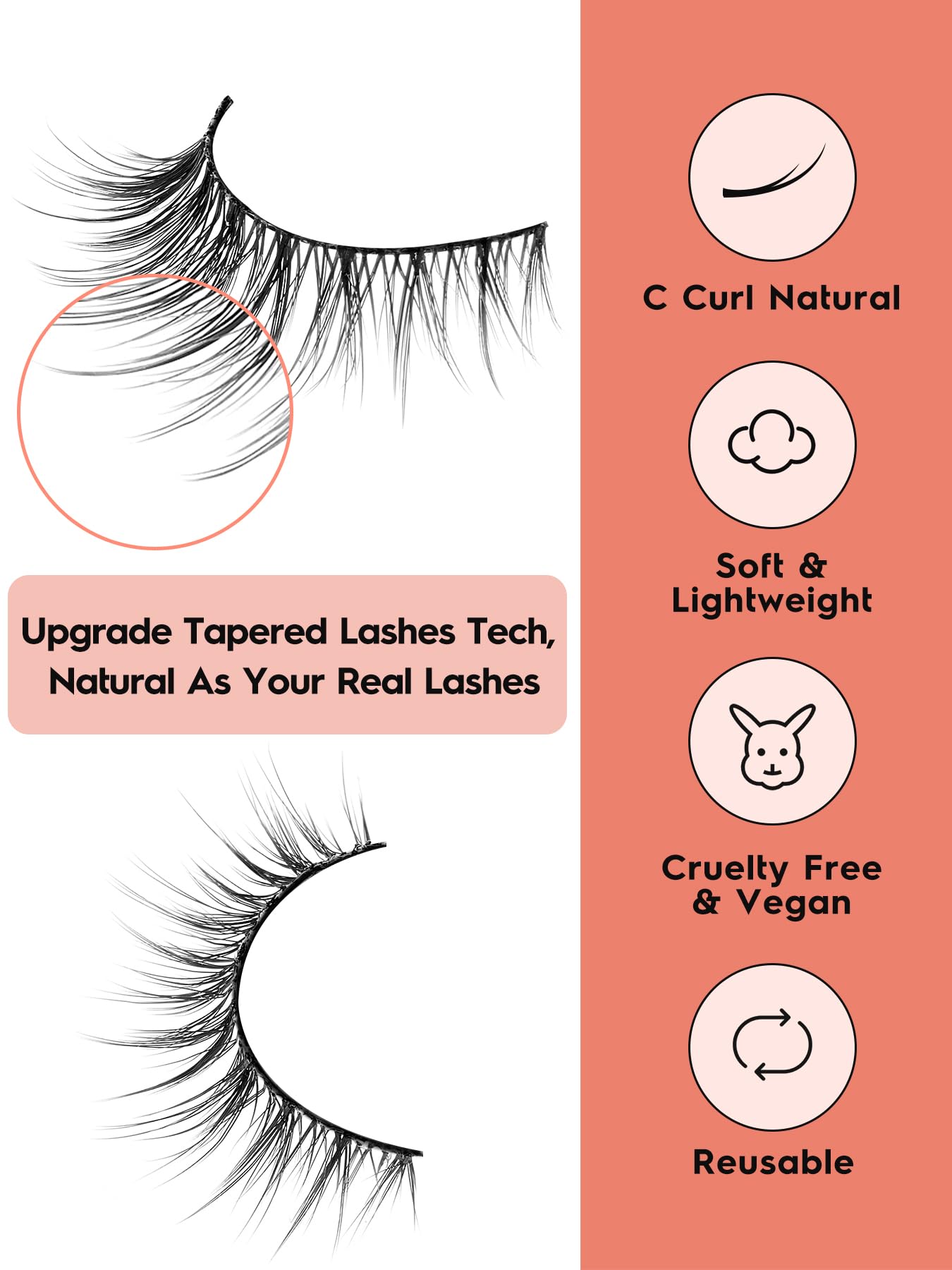 Natural Cat Eyelashes False Lashes Wispy 14mm False Eyelashes Natural Look 0.1MM Thin Band Strip Lashes Pack C Curl Fake Eyelashes Wispy Cat Eye Lashes 3D Volume Siligli Lashes 7 Pair