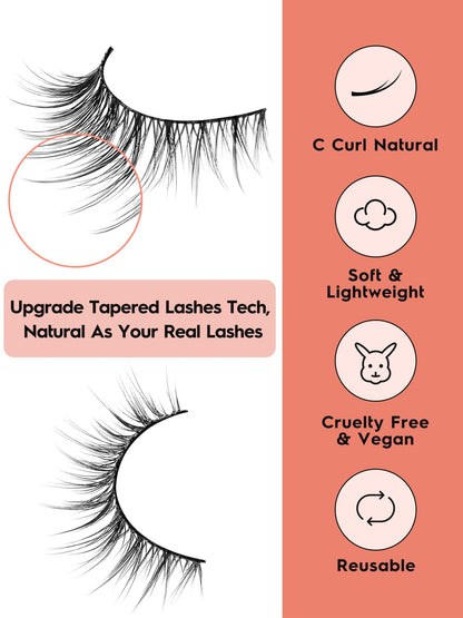 Natural Cat Eyelashes False Lashes Wispy 14mm False Eyelashes Natural Look 0.1MM Thin Band Strip Lashes Pack C Curl Fake Eyelashes Wispy Cat Eye Lashes 3D Volume Siligli Lashes 7 Pair