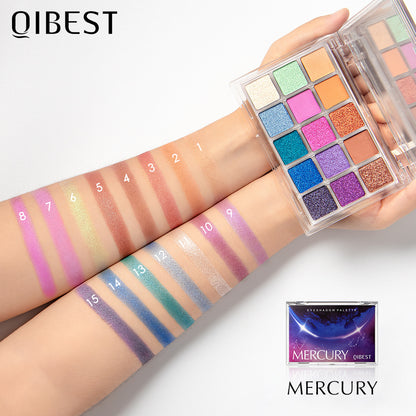 QIBEST 15 Color Starry Pearlescent Matte Glitter Eyeshadow Powder