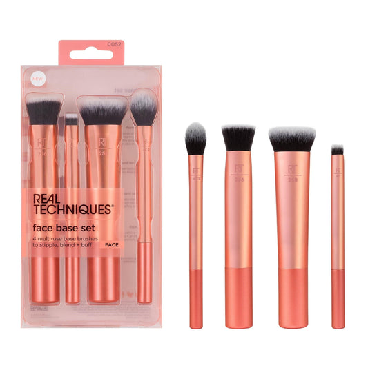 Real Techniques 4 Piece Face Base Makeup Brush Set, For Concealer, Foundation, Contour, & Setting Powder, Makeup Brushes For Blending & Buffing, & Sculpting, Travel Friendly, Gift Set, Cruelty-Free