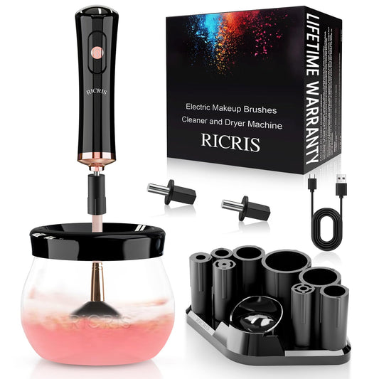 RICRIS Electric Makeup Brush Cleaner Machine - Ultra Fast USB Make Up Brush Washer and Dryer - Automatic Cosmetic Brush Cleanser Tool Clean and Dry in Seconds for Beauty Women, Girls (Black)