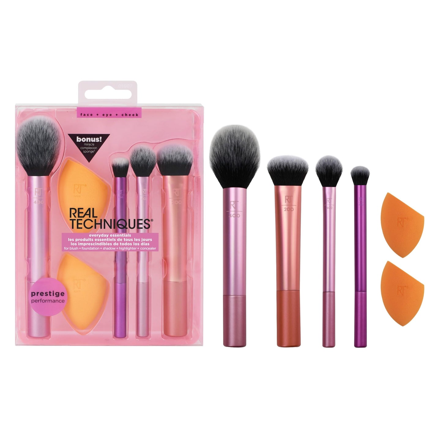 Real Techniques 6 Piece Everyday Essentials Makeup Brush Set, Includes 4 Brushes & 2 Makeup Sponges, For Foundation, Blush, Bronzer, Contour, Eyeshadow, & Powder, Travel Gift Set, Cruelty-Free & Vegan