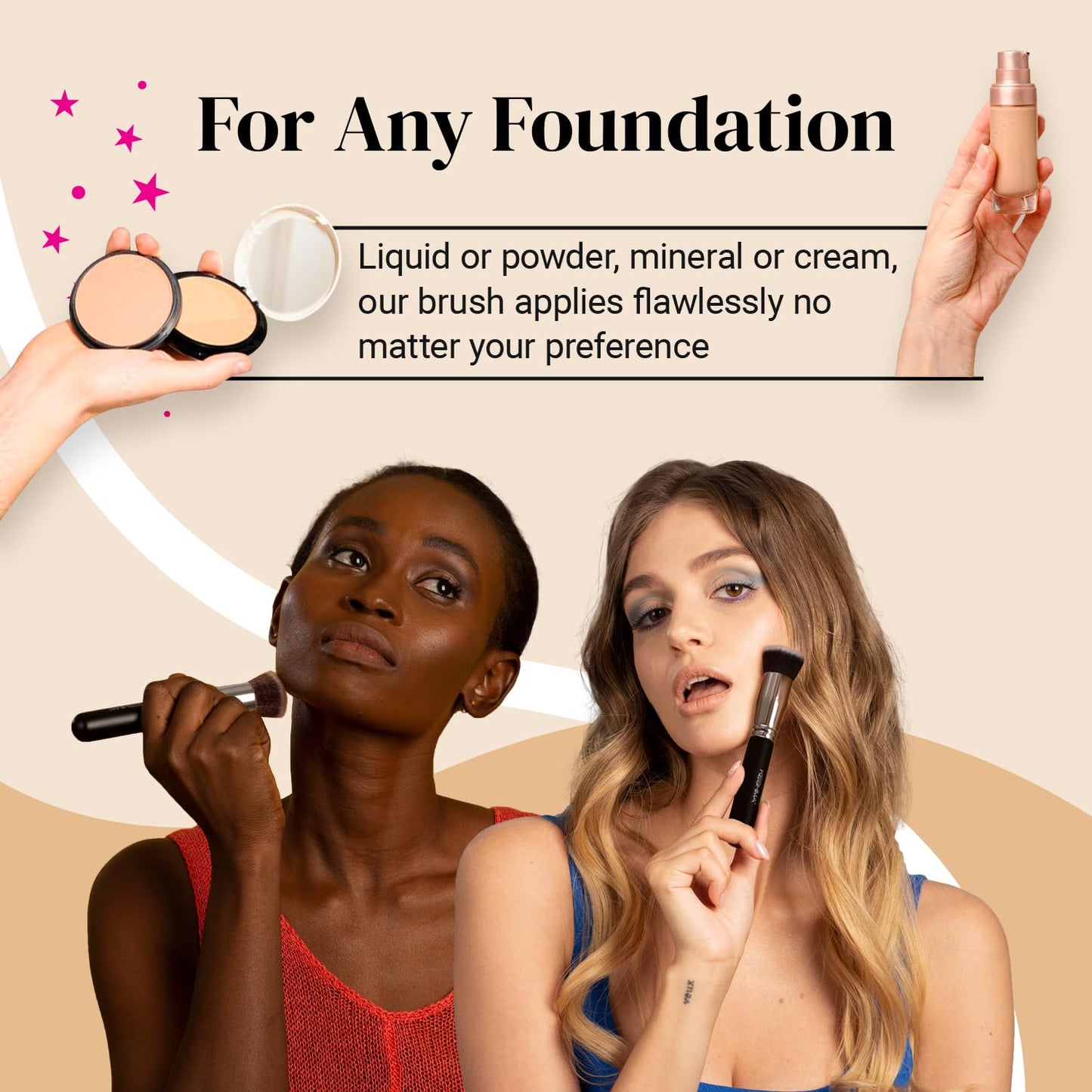 Flat Top Kabuki Foundation Brush By KESHIMA - Premium Makeup Brush for Liquid, Cream, and Powder - Buffing, Blending, and Face - 1.2" Top Diameter