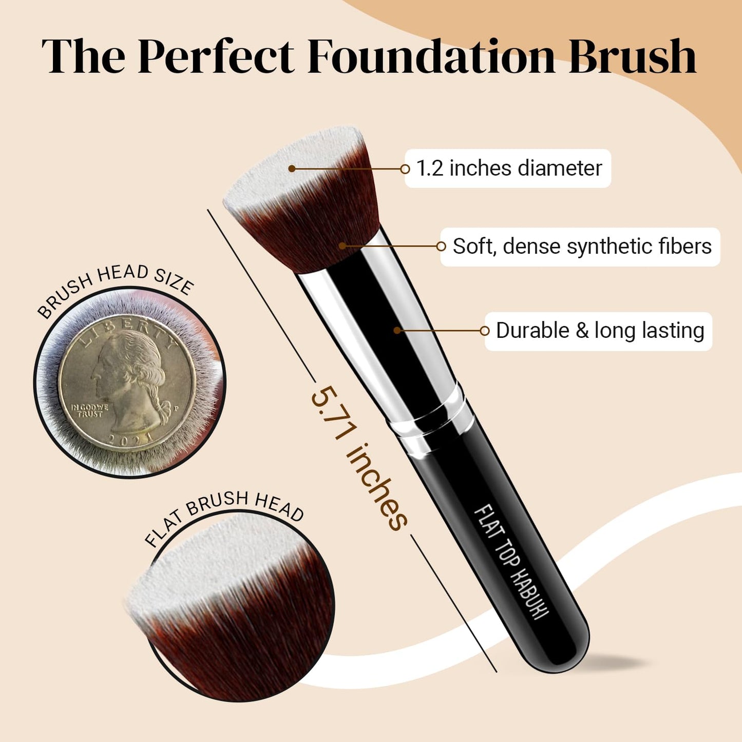 Flat Top Kabuki Foundation Brush By KESHIMA - Premium Makeup Brush for Liquid, Cream, and Powder - Buffing, Blending, and Face - 1.2" Top Diameter