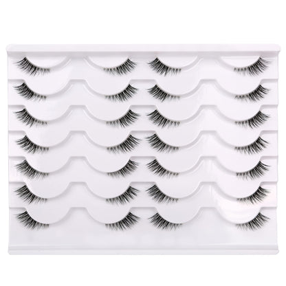 Half False Eyelashes with Clear Band Wispy Cat Eye Look Natural Short Accent Lashes Faux Mink Fake Eyelashes 14 Pairs Pack