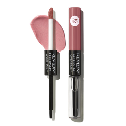 Revlon Liquid Lipstick with Clear Lip Gloss, ColorStay Overtime Lipcolor, Dual Ended with Vitamin E, 350 Bare Maximum, 0.07 Fl Oz