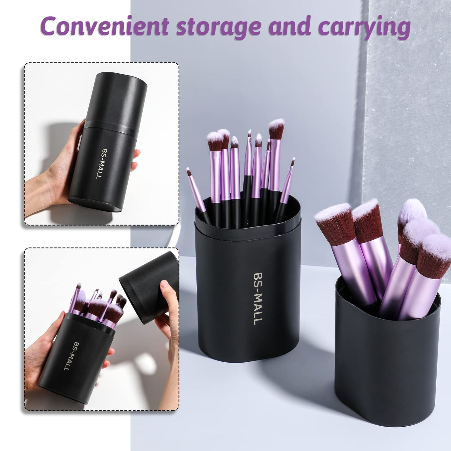 BS-MALL Makeup Brushes Premium Synthetic Foundation Powder Concealers Eye Shadows 14 Pcs Purple