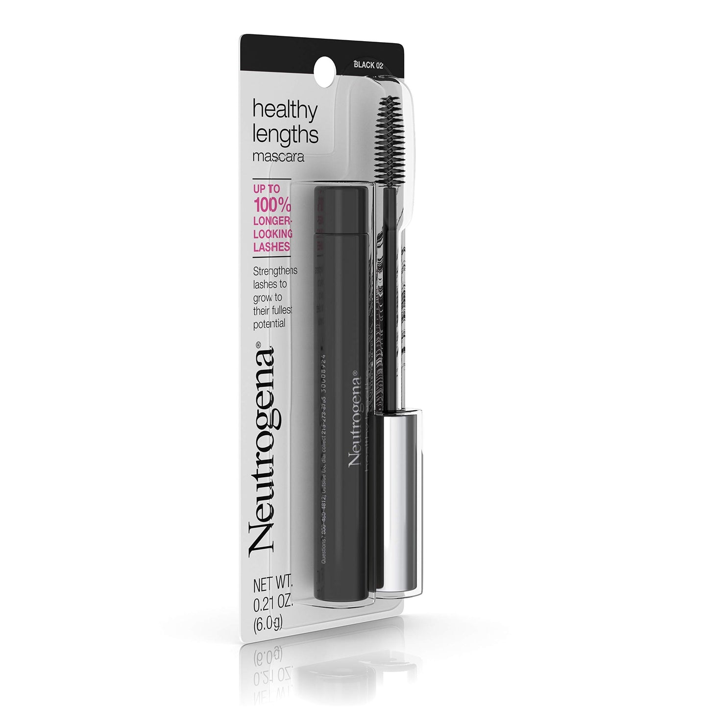 Neutrogena Healthy Lengths Mascara for Stronger, Longer Lashes, Clump-, Smudge- and Flake-Free Mascara with Olive Oil, Vitamin E and Rice Protein, Black 02,.21 oz