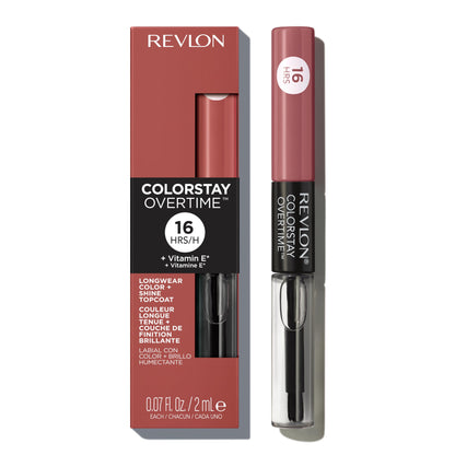 Revlon Liquid Lipstick with Clear Lip Gloss, ColorStay Overtime Lipcolor, Dual Ended with Vitamin E, 350 Bare Maximum, 0.07 Fl Oz