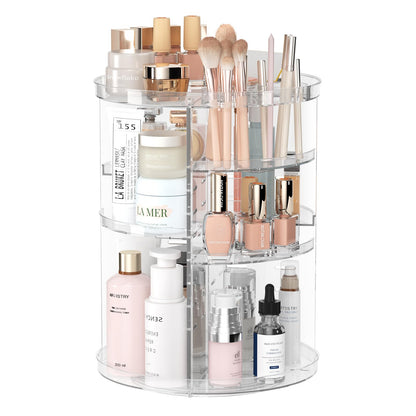 Rotating Makeup Organizer, DIY 8 Adjustable Layers Spinning Skincare Organizer, Cosmetic Display Case with Brush Holder Perfume Tray, Multi-Function Storage Carousel for Vanity Bathroom Countertop