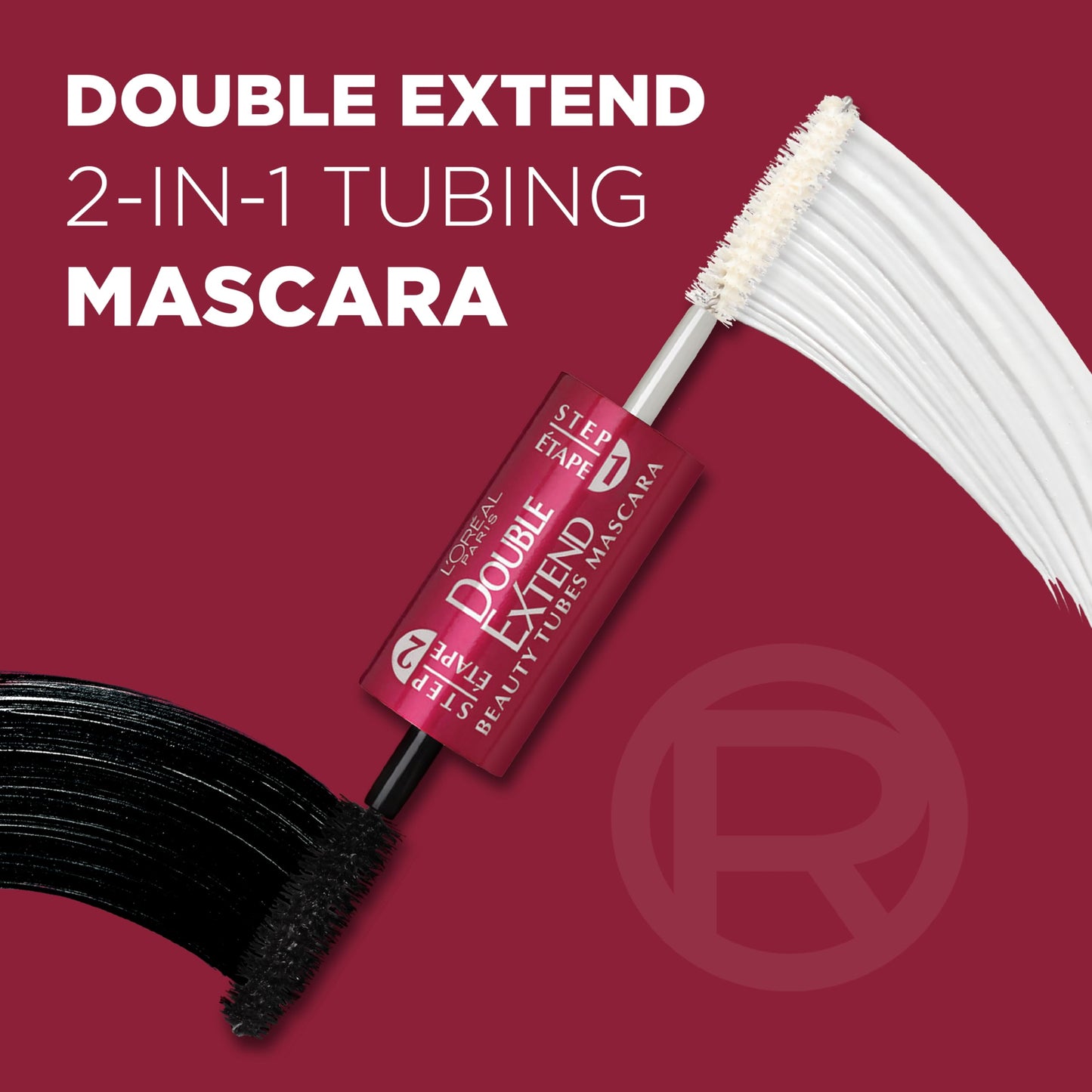 L'Oreal Paris Makeup Double Extend Tubing Mascara, Lengthening 2 Step Mascara, Smudgeproof, Blackest Black