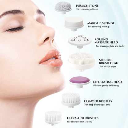 COSLUS Facial Cleansing Brush Silicone Face Scrubber: 7 in 1 FBS-D Electric Exfoliating Rotating Massage Device Waterproof Deep Cleaning Exfoliation Spa Machine - Electronic Skin Care Wash System