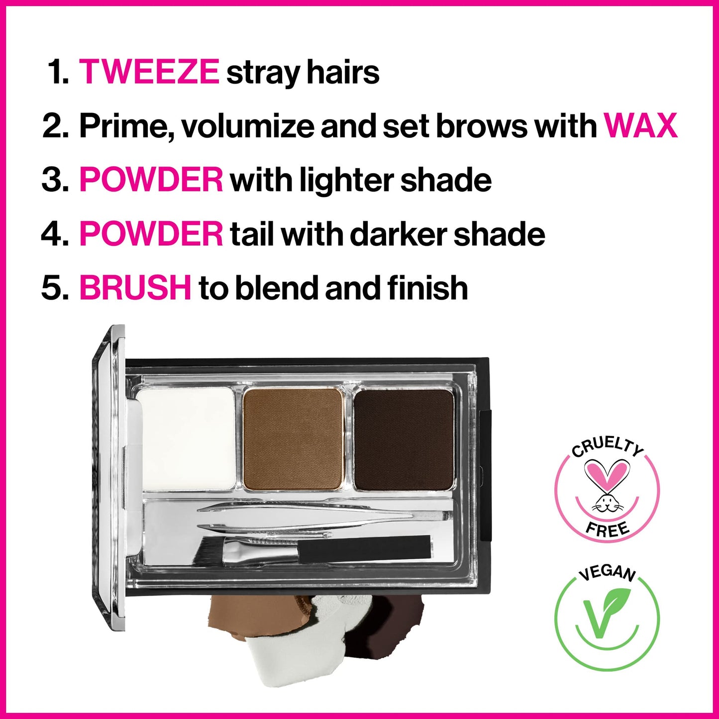 wet n wild Ultimate Eyebrow Makeup Kit, Long-Lasting Matte Brow Powder, Tweezers, Wax & Brush, Built-In Mirror, Purse-Friendly Compact - Dark Brown