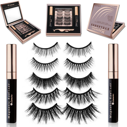 Lamora Magnetic Eye Lash Set - Fake Reusable No Glue False Eyelashes Kit - Strong Eyeliner, Applicator & Protective Gift Storage Box Included