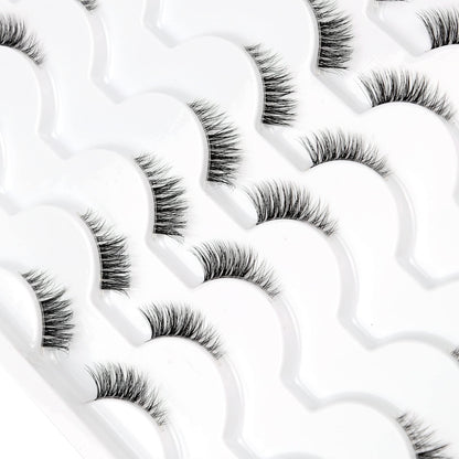 Half False Eyelashes with Clear Band Wispy Cat Eye Look Natural Short Accent Lashes Faux Mink Fake Eyelashes 14 Pairs Pack