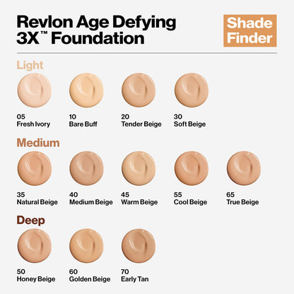 Revlon Liquid Foundation, Age Defying 3XFace Makeup, Anti-Aging and Firming Formula, SPF 30, Longwear Medium Buildable Coverage with Natural Finish, 035 Natural Beige, 1 Fl Oz