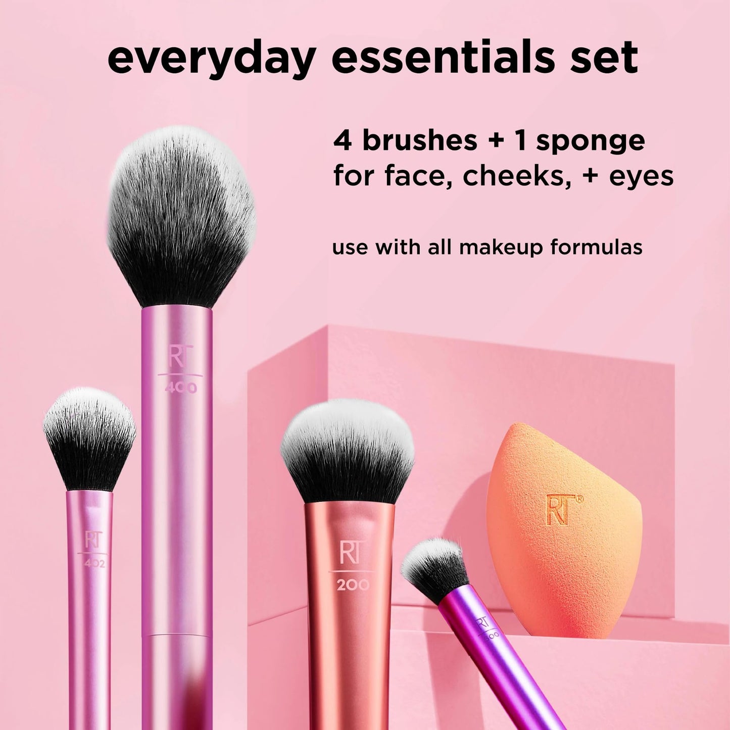 Real Techniques 6 Piece Everyday Essentials Makeup Brush Set, Includes 4 Brushes & 2 Makeup Sponges, For Foundation, Blush, Bronzer, Contour, Eyeshadow, & Powder, Travel Gift Set, Cruelty-Free & Vegan