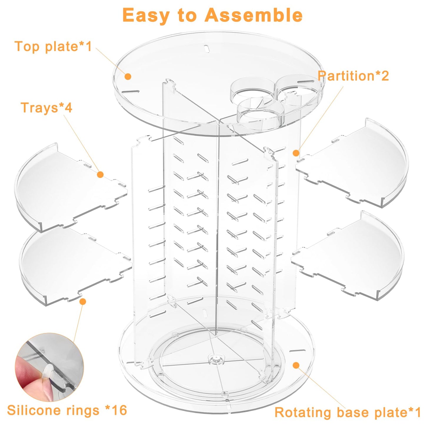 Rotating Makeup Organizer, DIY 8 Adjustable Layers Spinning Skincare Organizer, Cosmetic Display Case with Brush Holder Perfume Tray, Multi-Function Storage Carousel for Vanity Bathroom Countertop