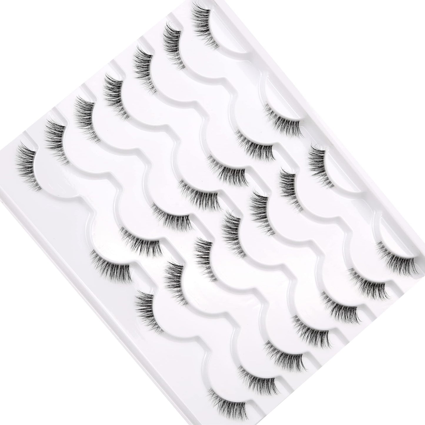 Half False Eyelashes with Clear Band Wispy Cat Eye Look Natural Short Accent Lashes Faux Mink Fake Eyelashes 14 Pairs Pack