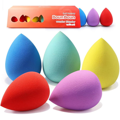 BEAKEY Makeup Sponge 5 Pcs Set, Latex-Free Boun Boun Beauty Sponge for Blending, Makeup Sponges for Foundation Liquid Cream and Powder. Blender for Enhanced Make Up Application