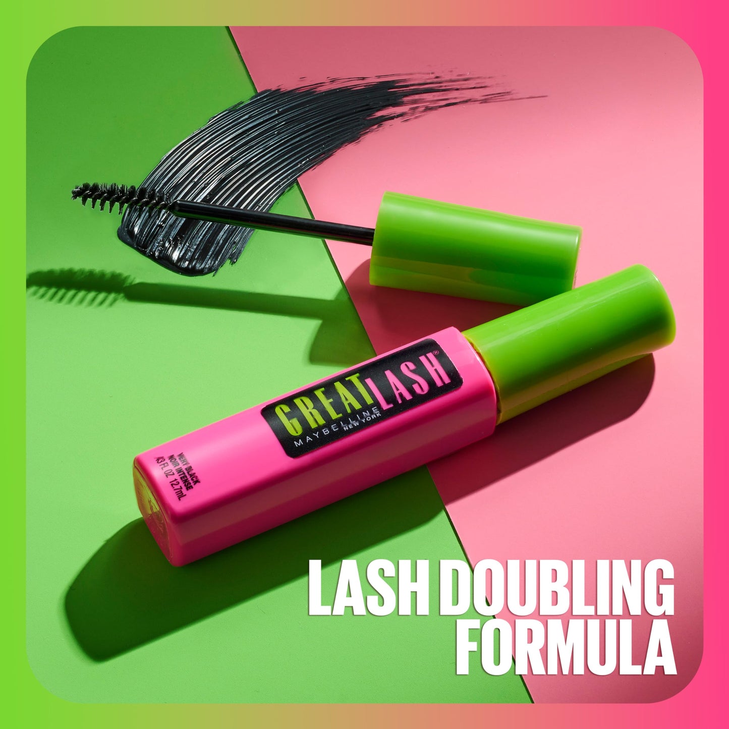 Maybelline Great Lash Washable Mascara Makeup, Volumizing Lash-Doubling Formula That Conditions As It Thickens, Blackest Black, 1 Count